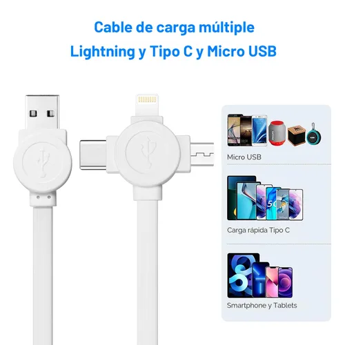 Miniatura 4 de Cable de carga múltiple retráctil 3 en 1, paquete de 2 cables de carga rápida retráctil, cable de sincronización de datos con puertos iPhone/tipo