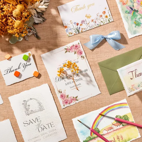 Miniatura 7 de 100 Hojas de Papel para Acuarela 5 x 7 Pulgadas, 300 GSM Papel con Bordes Rugosos Papel Texturizado Hecho a Mano para Acuarelas, Invitaciones