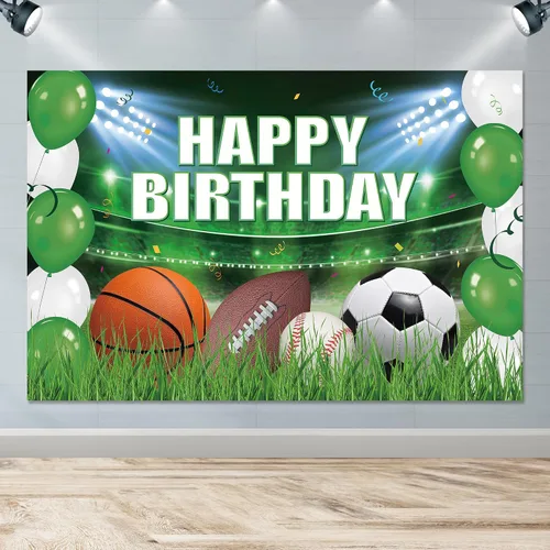 Miniatura 4 de Xigejob Suministros para fiestas de cumpleaños con temática deportiva, decoración de pancarta de fondo para fiesta deportiva, fútbol, baloncesto