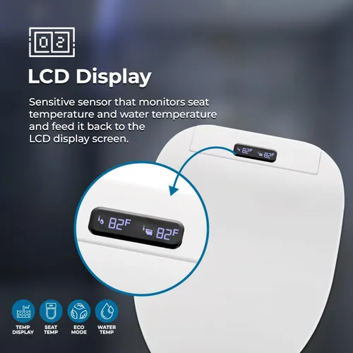 Miniatura 4 de GenieBidet Asiento de inodoro eléctrico con bidé, diseño alargado con calefacción autolimpiante y control remoto inalámbrico, agua caliente