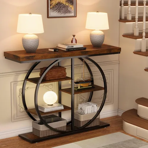 Miniatura 4 de LIFECHOVY Mesa Consola de 41.3" para Entrada, Mesa Industrial de Pasillo/Sofá con Estantes de Almacenamiento, Mueble de Acento Estrecho