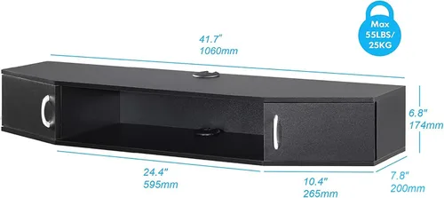Miniatura 2 de FITUEYES Soporte flotante para TV montado en la pared, estante de TV con puerta, consola multimedia de madera, centro de entretenimiento debajo