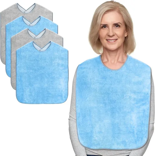Miniatura 11 de Baberos para adultos para hombres y mujeres, paquete de 4 unidades, baberos de rizo reutilizables para personas mayores, toalla impermeable