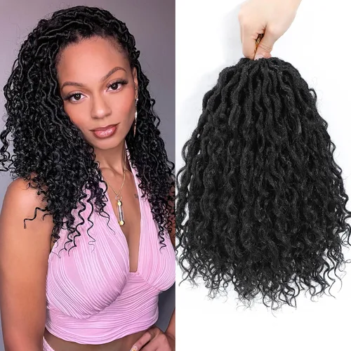 Col Bling 10 Pulgadas 8 Paquetes Goddess Locs Cabello de Ganchillo Faux Locs Cabello de Ganchillo para Mujeres Pre-Enrollado River Locs Ganchillo #1B