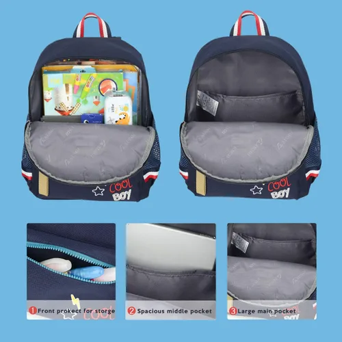 Miniatura 5 de willikiva Cartoon Bus 12 - Mochila de jardín de infantes para niños y niñas, mochila impermeable para niños preescolares con correa y arnés de Azul