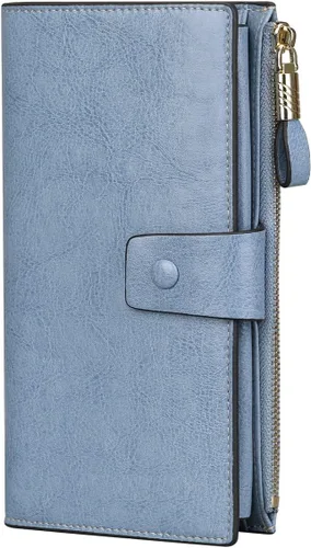 Miniatura 21 de Itslife - Cartera de piel sintética encerada para mujer con bloqueo de identificación de radio frecuencia (RFID), de gran capacidad, encerada