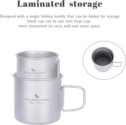 Miniatura 3 de Boundless Voyage Titanio Camping Taza Taza Fuego Abierto Ultraligero Camping Picnic Agua Vino Café Taza 4.1 fl oz y 6.1 fl oz Teacups Sin Tapa