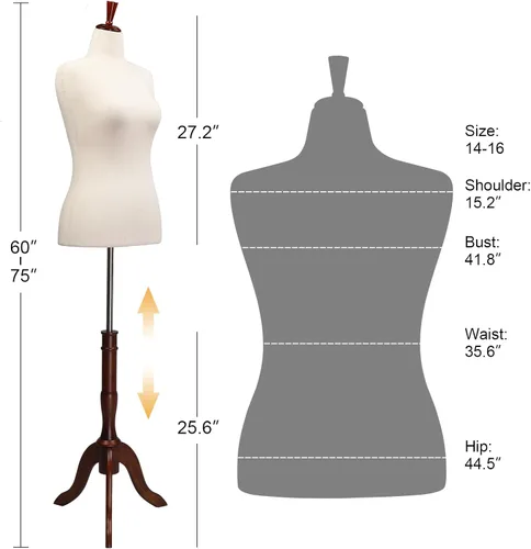 Miniatura 2 de Bonnlo Forma de Vestido Femenino Mejorada, Cuerpo de Maniquí Torso con Soporte de Madera de Caucho Ajustable para Exhibición de Vestidos y Joyas