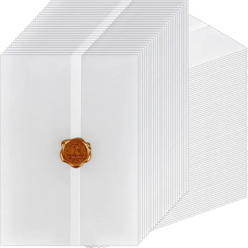 200 chaquetas de vellum preplegadas para invitaciones de boda translúcidas de 5 x 7 pulgadas, papel de calco, invitación de papel de vitela plegado