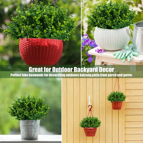 Miniatura 6 de Lnoicy Plantas artificiales para exteriores, resistentes a los rayos UV, plantas falsas de boj arbustos de hierba, 10 paquetes para granja, hogar