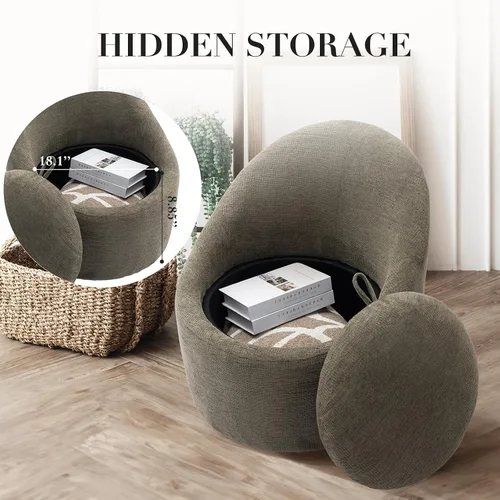 Miniatura 4 de COLAMY Juego de 2 sillas giratorias de acento, silla redonda giratoria de 360 con almacenamiento oculto, sillón moderno pequeño tipo barril
