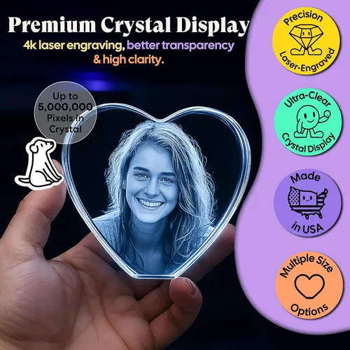 Miniatura 6 de Monume Corazón de cristal 3D (pequeño) – Foto de cristal personalizada grabada con láser hecha de vidrio transparente – Regalos fotográficos Estándar