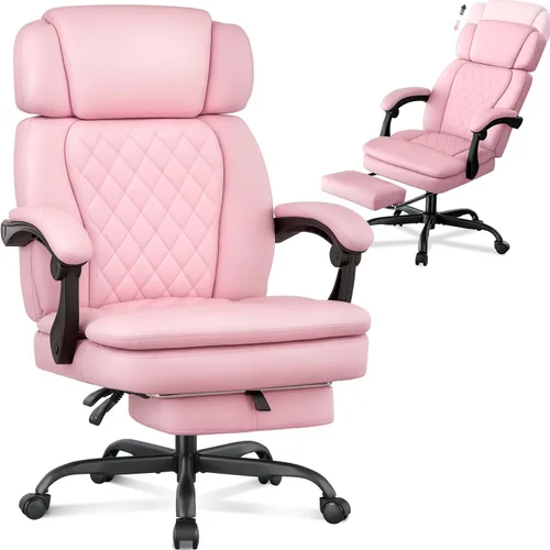 Miniatura 12 de Silla de oficina ejecutiva de 400 libras con reposapiés para personas pesadas, silla de escritorio ergonómica grande y alta con reposacabezas Negro
