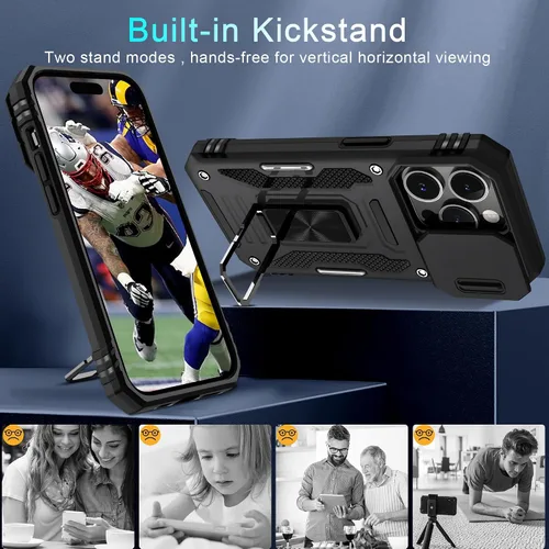 Miniatura 356 de DEERLAMN Funda para iPhone Xs Max con funda deslizante para cámara + protector de pantalla, soporte giratorio de anillo de grado militar a prueba