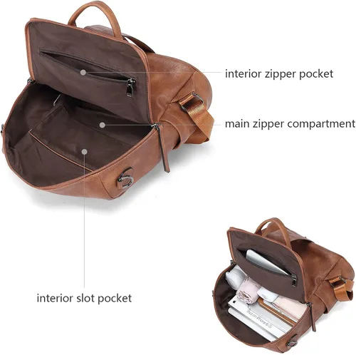 Miniatura 5 de BROMEN Mochila para mujer diseño de cuero bolso de hombro grande para mujer con carteras de mujer