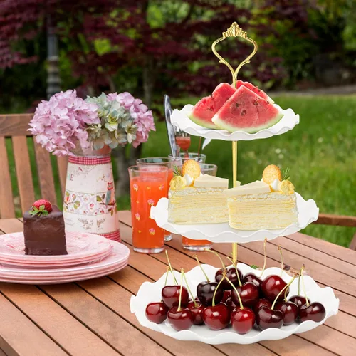 Miniatura 7 de Coitak Soportes de plástico para cupcakes, soporte para cupcakes de 3 niveles, bandeja de torre de postre para fiesta de té, cumpleaños y boda