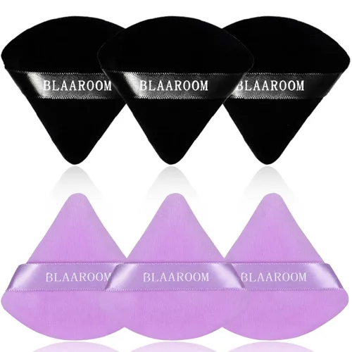 6 piezas de maquillaje facial de terciopelo suave triangular, para polvo suelto, polvo mineral, polvo corporal, base cosmética húmeda y seca, Negro