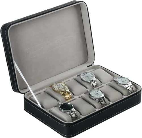 Homeater Caja de reloj de 10 ranuras Caja de viaje portátil con cremallera Caja de almacenamiento de joyería de almacenamiento de almacenamiento