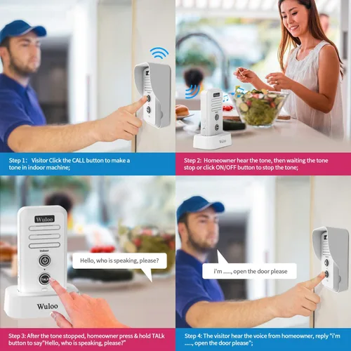 Miniatura 2 de Wuloo Timbre de puerta de intercomunicador inalámbrico para intercomunicador doméstico (1 y 1 blanco)
