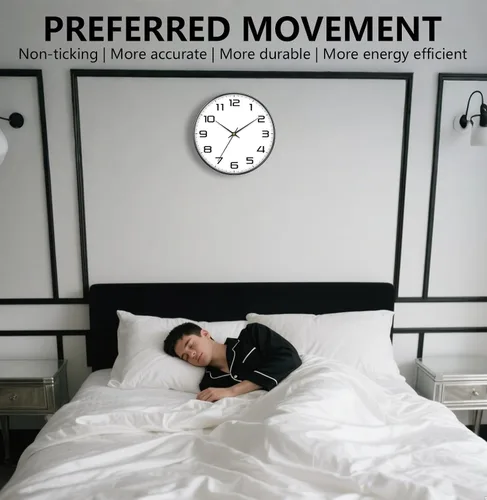 Miniatura 4 de Reloj de pared moderno de 8 pulgadas que funciona con pilas, reloj analógico de cuarzo silencioso sin tictac con números grandes, reloj de pared