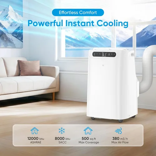 Miniatura 2 de Aire acondicionado portátil de 12000 BTU para refrigeración de habitaciones de hasta 500 pies cuadrados, unidad de CA portátil silenciosa 3 en 1