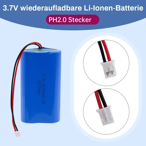 Miniatura 4 de Paquete de batería de iones de litio de 5200mAh 3.7V, batería recargable de Li-ion con conector JST-PH de 2.0mm 2Pin, baterías de 3.7 voltios