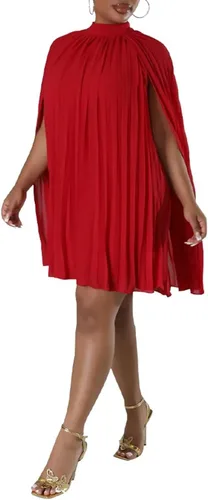 Miniatura 3 de Aro Lora Vestido corto de gasa para mujer, estilo casual, elegante, cuello alto, plisado, holgado, acampanado