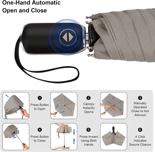 Miniatura 24 de LEAGERA Paraguas de viaje compacto para bolso, mango plano, impermeable para lluvia ligera