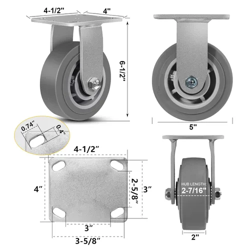 Miniatura 7 de Juego de 4 ruedas giratorias industriales de 5 pulgadas de alta resistencia con capacidad de carga de 3200 libras, ruedas de goma para muebles