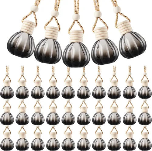 Miniatura 7 de 50 piezas de ambientador de coche colgante, botellas de difusor de coche negro, botellas de perfume de vidrio vacías, ambientador difusor colgante