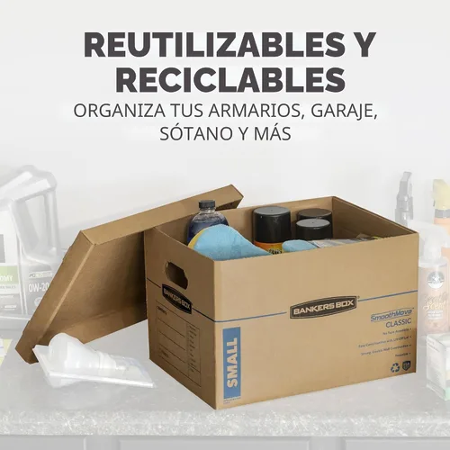 Miniatura 7 de Bankers Box Kit de 12 cajas de mudanza clásicas, asas reforzadas, ensamble sin cintas, caja con tapa, 8 pequeñas y 4 medianas (7716401)