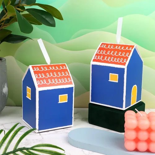 Miniatura 5 de Haomian 20 cajas de regalo con forma de casa, cajas de casa para golosinas, soportes para dulces para postres, soportes de galletas elegantes
