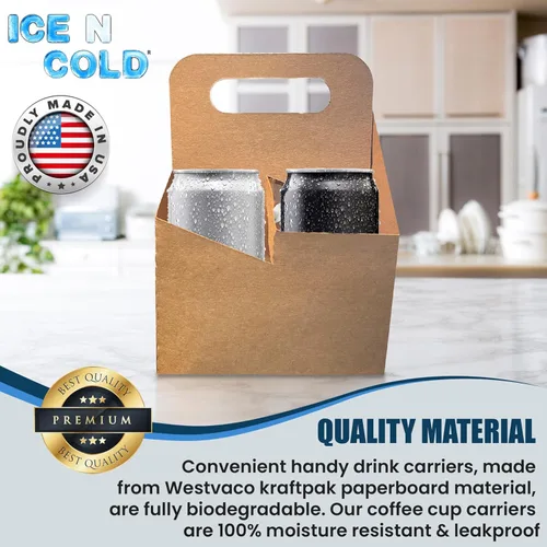 Miniatura 6 de Porta bebidas de 4 tazas con asa Portavasos de cartón Kraft Portavasos desechable para bebidas frías o calientes Portavasos para servicios