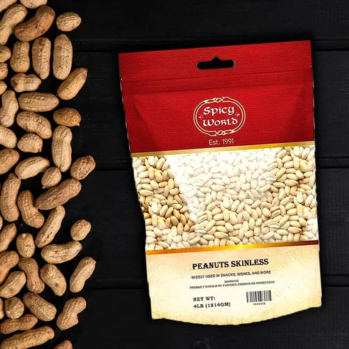 Miniatura 5 de Spicy World Cacahuetes sin piel, cacahuetes crudos blanqueados (sin cocinar, sin sal) 4 libras (64 onzas) ~ Todos los productos naturales cultivados