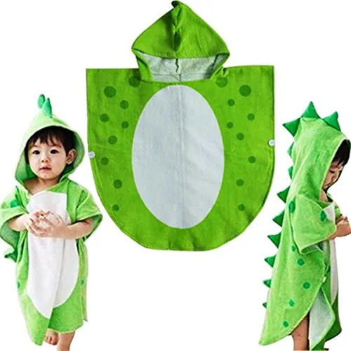 Toalla de baño para niños, bata con capucha, poncho de natación para playa, patrón de dinosaurio, para niños de 0 a 8 años Verde