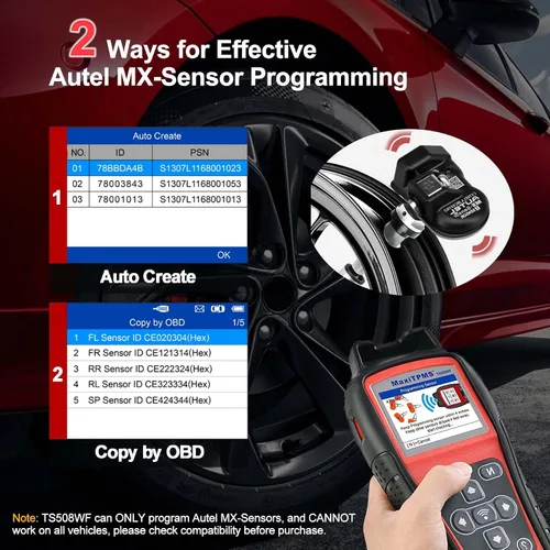 Miniatura 7 de Autel MaxiTPMS TS508WF Kit de herramienta de programación TPMS, con 8 sensores MX, programador de sensores de neumáticos 2026, reinicio/reinicio