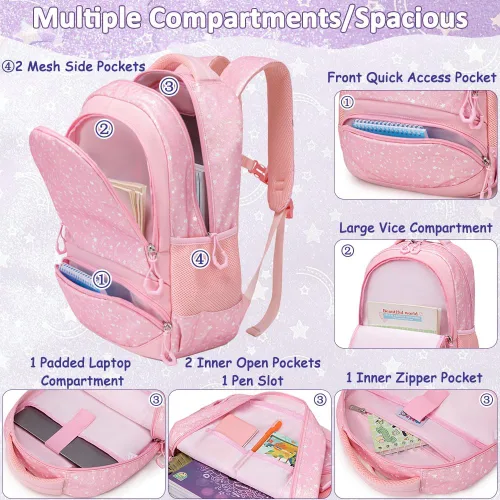 Miniatura 75 de Juego de mochila para niñas y adolescentes, mochila escolar para niños con bolsa para el almuerzo, estuche para lápices, mochilas escolares
