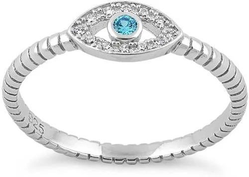 Miniatura 2 de Anillo de plata de ley 925 con piedras de circonita cúbica, anillo de circonita cúbica de ojo azul aguamarina, joyería impresionante