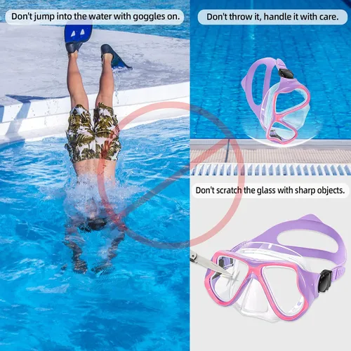 Miniatura 7 de Freela Paquete de 2 gafas de natación para niños y niñas de 3 a 14 años, lente de vidrio templado de 180° HD con cubierta de nariz para piscina