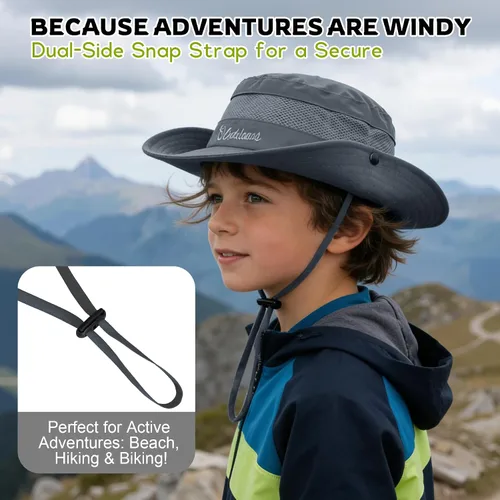 Miniatura 6 de Sombrero de sol para niños con protección solar UPF 50+, sombrero de pescador para niños y niñas, ala ancha, verano, playa, pesca, safari, sombrero