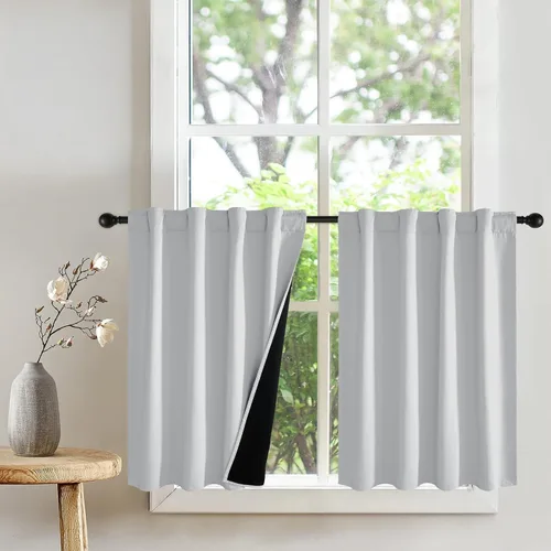 Miniatura 13 de PONY DANCE Cortinas opacas 100% cortas de 24 pulgadas de largo, medias cortinas con aislamiento térmico para ventanas pequeñas con parte trasera