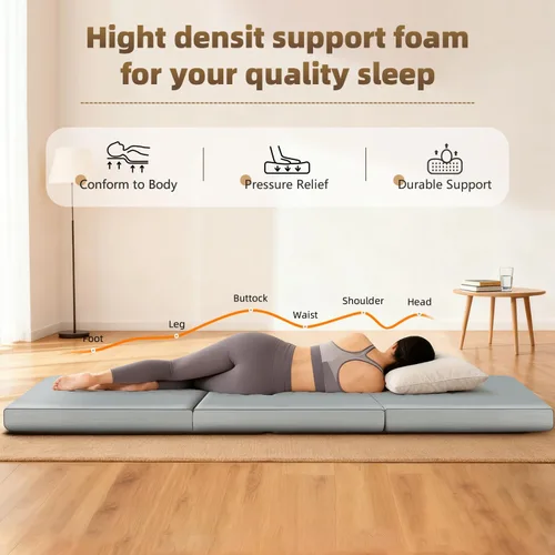 Miniatura 2 de Colchón triple de espuma viscoelástica, cama individual portátil de 4 pulgadas, tapete plegable con funda lavable, asa y parte inferior