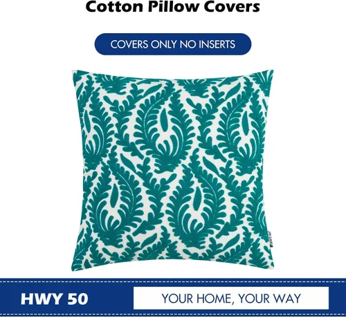 Miniatura 6 de HWY 50 Fundas de almohada decorativas de lino azul verdoso 18x18 pulgadas (1 pieza), funda de cojín bordada de algodón para granja, funda de Ramas
