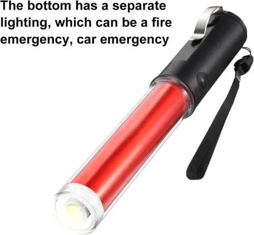Miniatura 6 de Weewooday Paquete de 2 varitas de control de tráfico aéreo de seguridad de 11 pulgadas, varita de señal de tráfico LED con control de linterna, Rojo