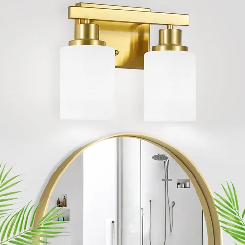 Miniatura 17 de Juego de 2 apliques de pared para baño, 1 luz negra, apliques de pared modernos para interiores con pantallas de vidrio blanco, lámpara de pared
