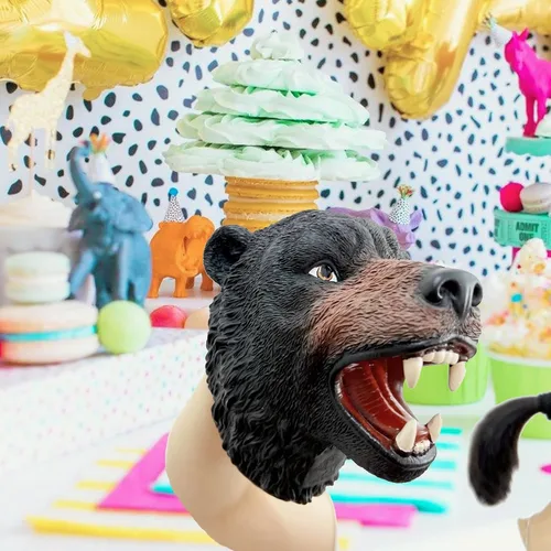 Miniatura 9 de Gemini&Genius Juguete de oso para niños, marioneta de mano de oso – Oso negro americano de goma suave Bruin Head juguete para juegos de rol, cuentos