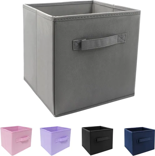 Miniatura 17 de EBIGIC Contenedores de almacenamiento negros de 9.0 x 7.5 x 7.5 pulgadas, tamaño pequeño Fabirc plegable, organizador de juguetes para armario, paño