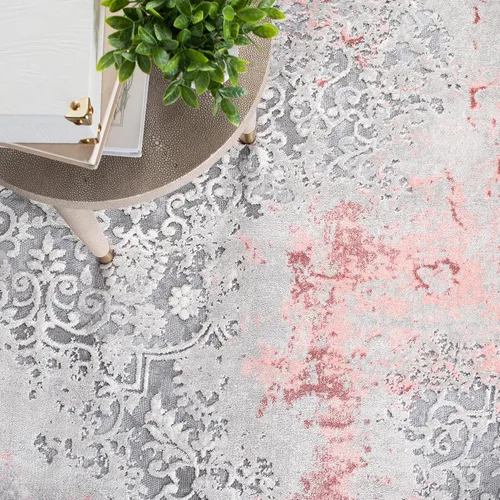 Miniatura 5 de SAFAVIEH Meadow Collection - Alfombra decorativa de 2 x 5 pies, gris claro y rosa, diseño abstracto moderno, no desprende pelusa y de fácil cuidado