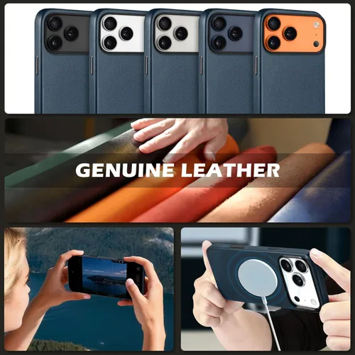 Miniatura 9 de SHIELDON Funda de cuero genuino para iPhone 17 Pro Max de 6.9 pulgadas 2025, [botón de la cámara actualizado], compatible con Magsafe, carga Azul