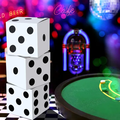 Miniatura 5 de Tinlade 6 cajas de dados de 11 pulgadas Jumbo Vegas Casino Decoración de fiesta temática Big Vegas Decoración gigante de mesa dados de cartón, Blanco